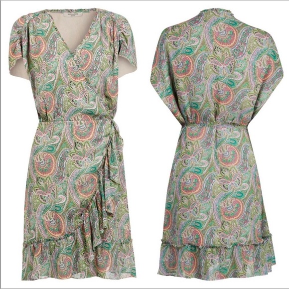 ALL SAINTS Zina Shahmina Paisley Floral Ruffle Wrap Style Spring Mini Dress - Picture 1 of 11